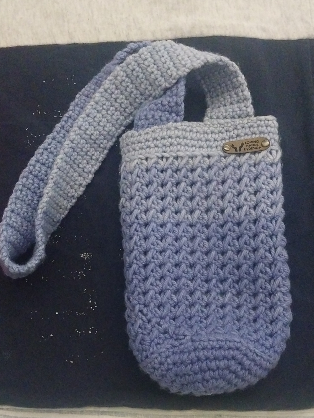 Water Bottle Holder Handcrafted Light Blue Crocheted Shoulder Bag -